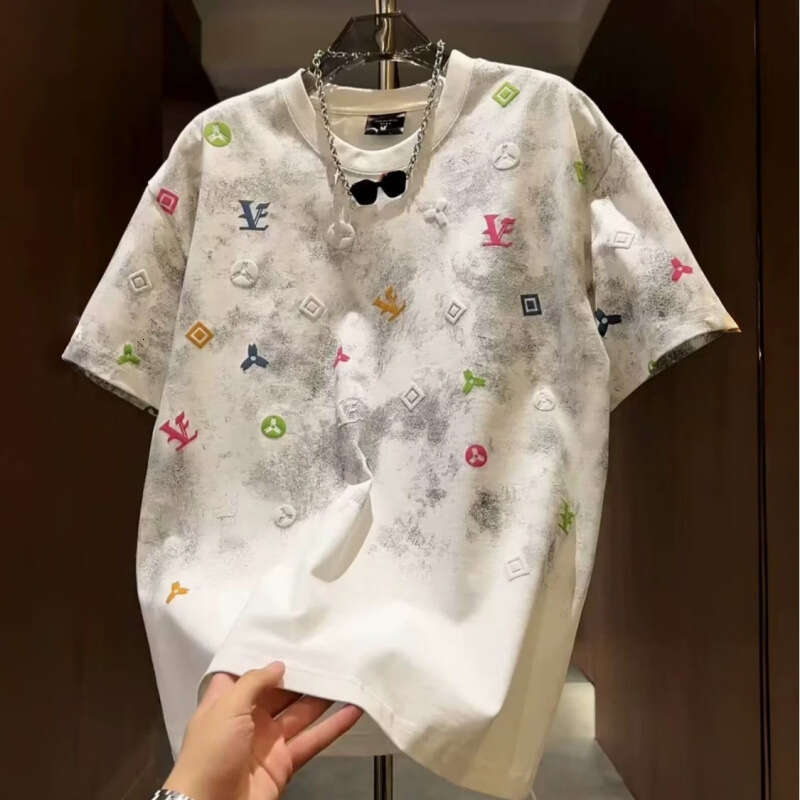 Summer New Trendy Brand Tie-Dye Print Round Neck Short T-Shirt Men's Fashion Versatile Casual Half Sleeve Top European Style