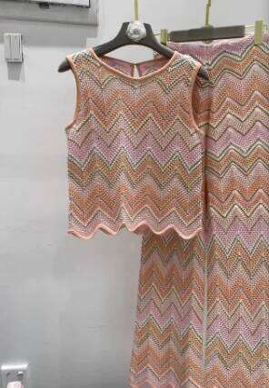 High-Version Color-Blocked Wave Pattern Thin Sexy Niche Striped Casual Pants + Tank Top Silk-Like Two-Piece Set Mdng260330