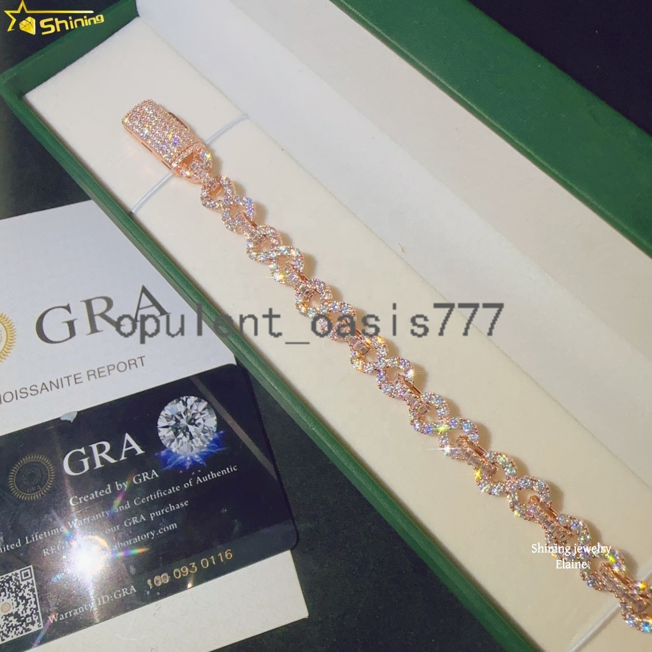 High Quality VVS Moissanite Diamond Sterling Silver 925 8mm Moissanite Hip Hop Mosaic Setting Iced Out Cuban Link Chain Bracelet