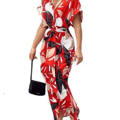 2026 Summer Single-Breasted Mid-Length Women's Printed Short-Sleeve Shirt Dress