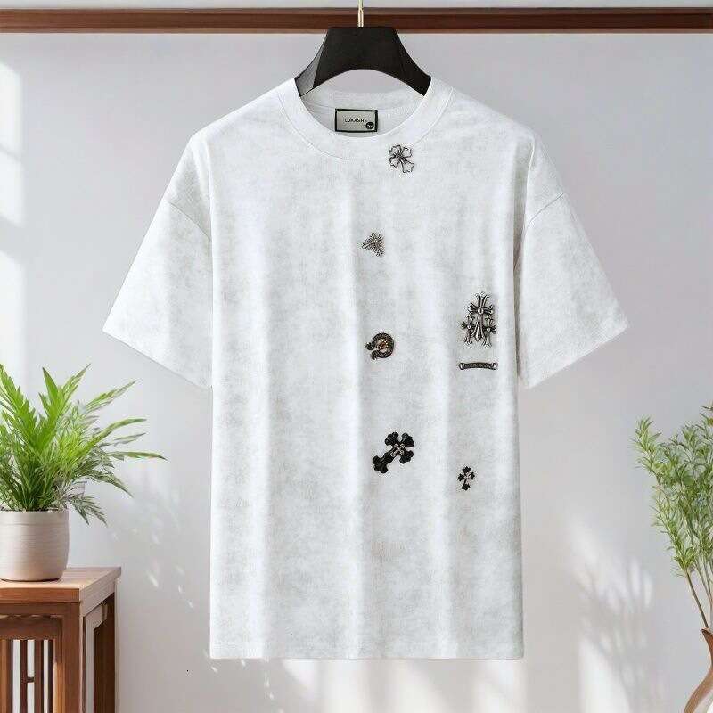 European and American luxury new summer style Sanskrit badge trendy high-end round-neck loose-fitting versatile short-sleeve T-shirt top