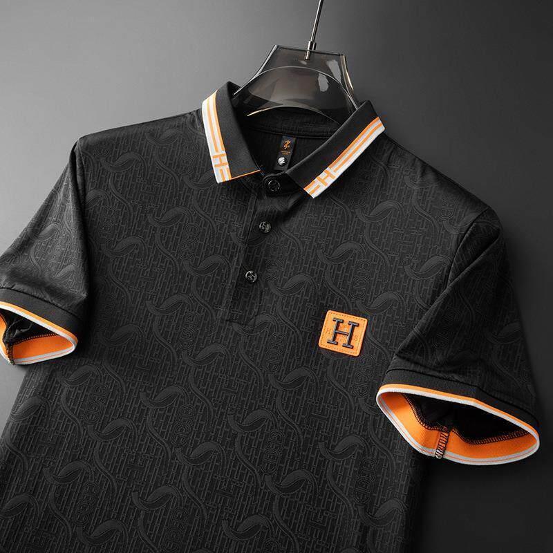 European-style summer new jacquard polo shirt, men's short-sleeve fashion casual trendy high-end collared T-shirt
