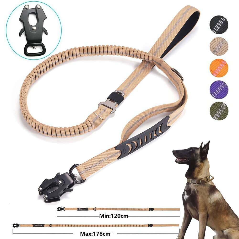 Reflective Shock Absorbing Pet with Car Seatbelt for Large Dogs Heavy Duty Tactical Bungee No Pull Dog Leash