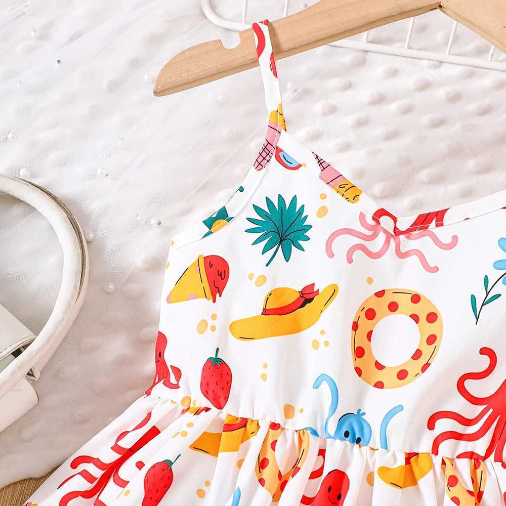 Girls summer vacation style printed casual dressT260330