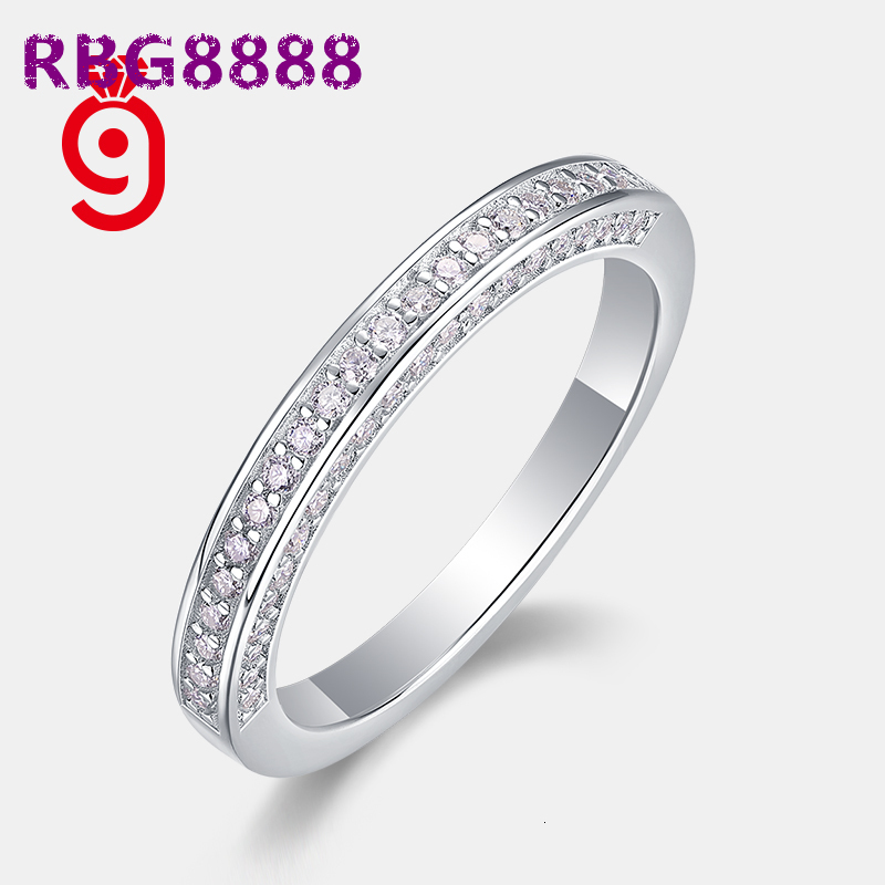 Two-Row Eternity Moissanite Ring Minimalist Bridal Stackable Ring for Wedding Everyday Wear