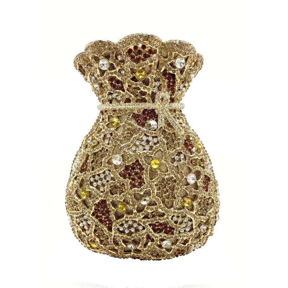 Newest Luxury Women Evening Bag Party Pouch Designer Hollow Out Crystal Clutches Gold Rhinestone Purses Money Handbag Clutch Bags
