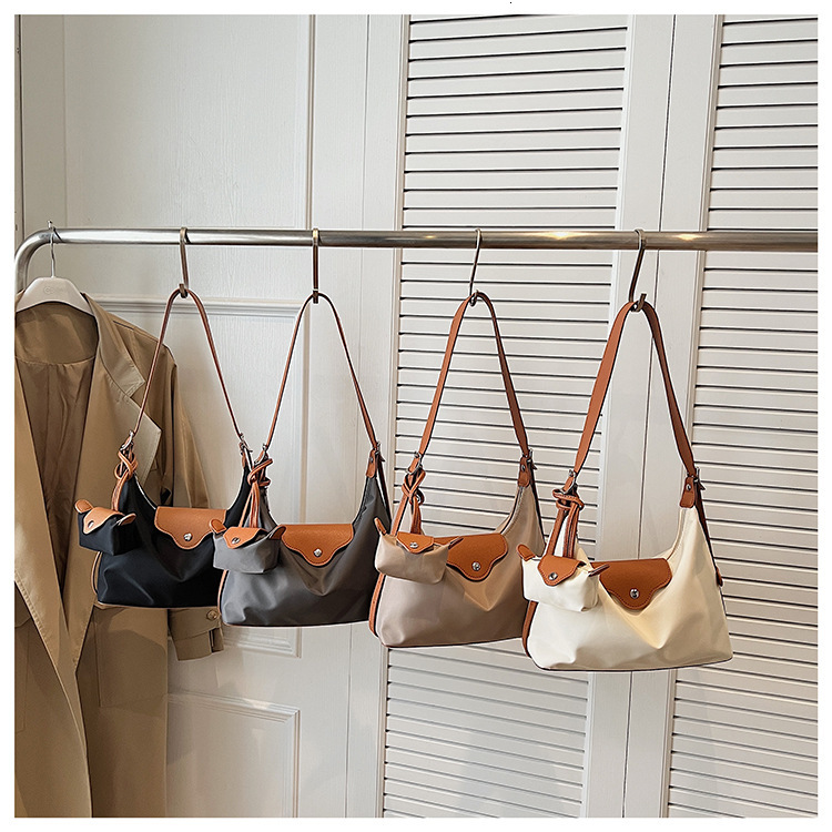 Free Shipping High Value Hobo Bag for Women Nylon Shoulder Bag with Leather Trim Mini Pouch