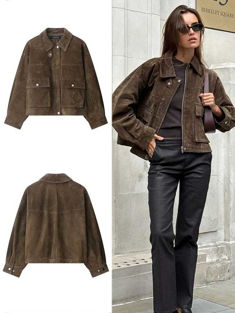 HH Women Vintage Solid Lapel Coats Long Sleeve Zipper Jacket With Pockets 2025 Autumn Fashion Lady High Street Lady OutwearT260328