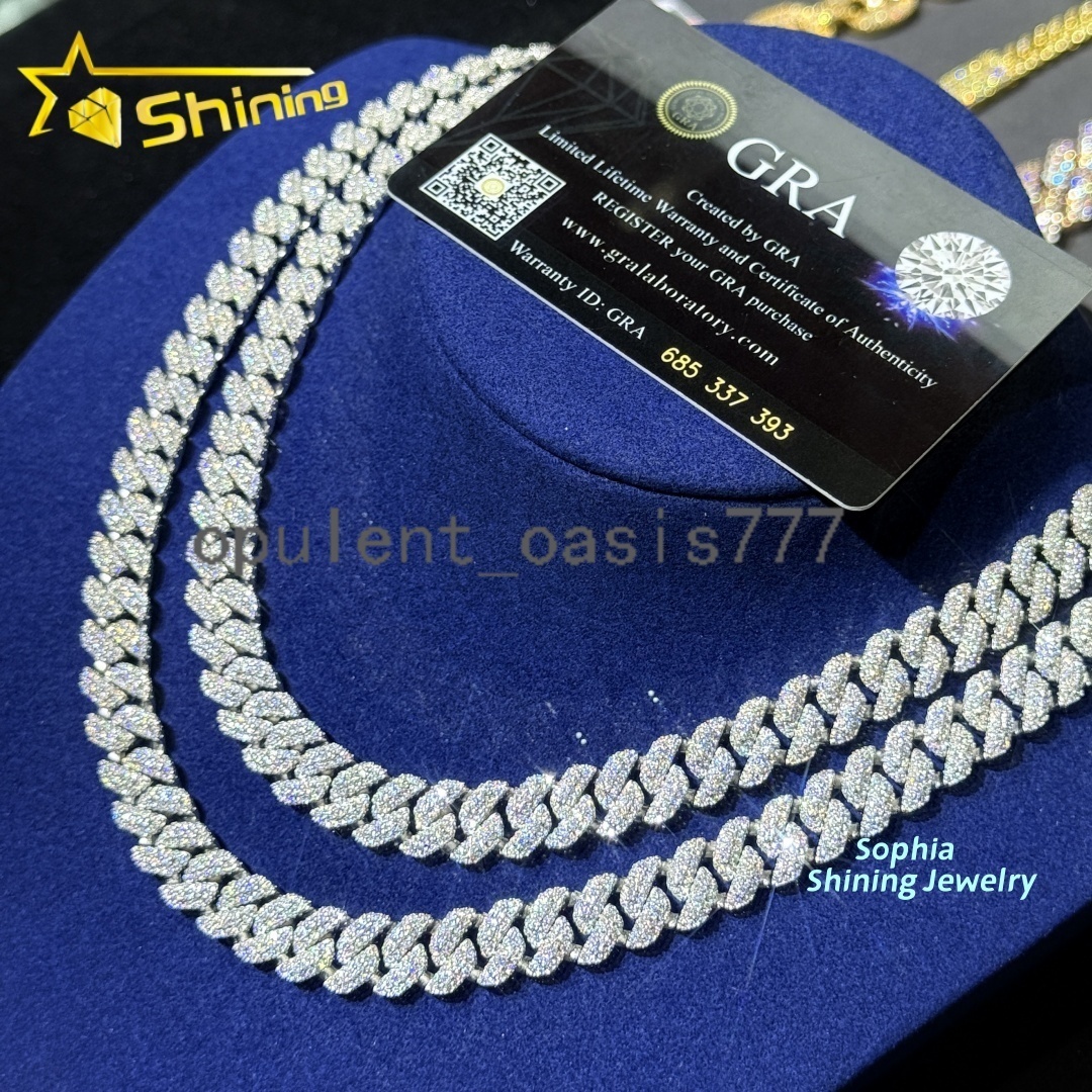 Pass Tester VVS Moissanite Lab Diamond Silver 925 Necklace Hip Hop Iced Out Jewelry 10mm Miami Cuban Link Bracelet Chain