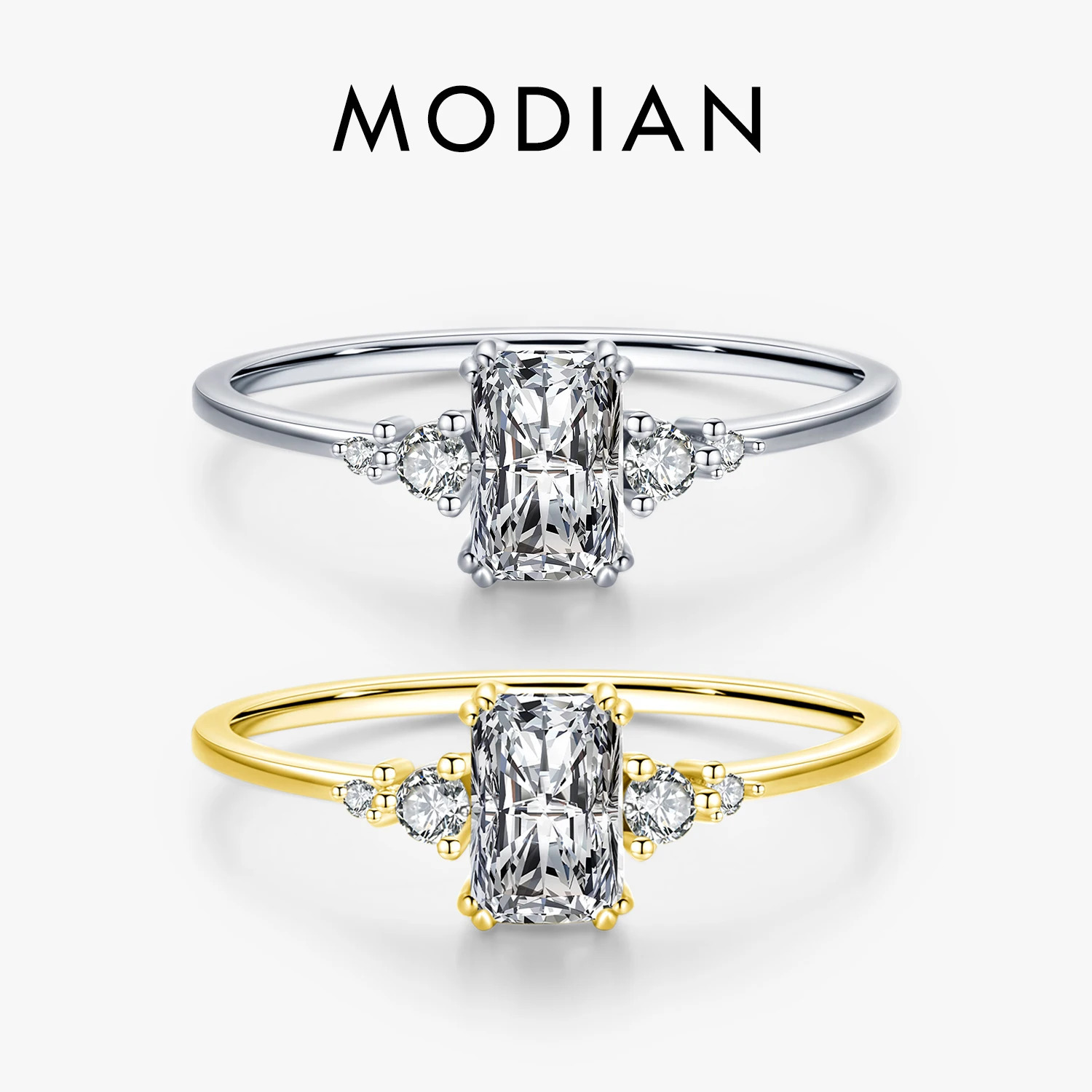 Modian Rectangle Ring Solid 925 Sterling Silver Clear Cubic Zirconia Finger Rings For Women Wedding Fine Jewelry Anel 260324