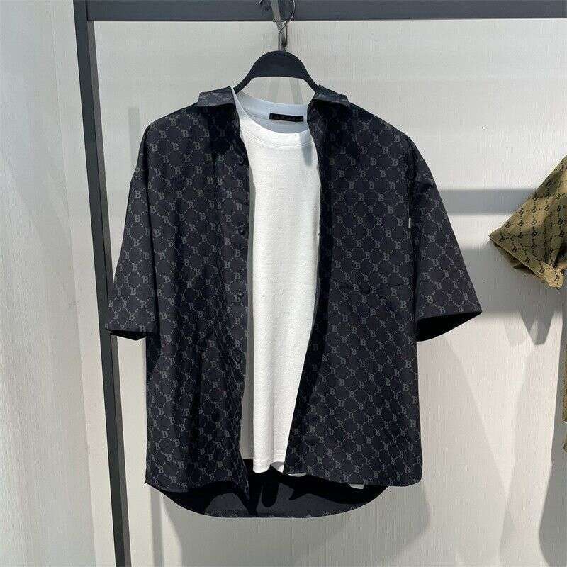 Men's Short Sleeve Summer New Fashion Trendy Stylish Loose Casual Outerwear V-Neck Cotton Shirt B1cjc2313