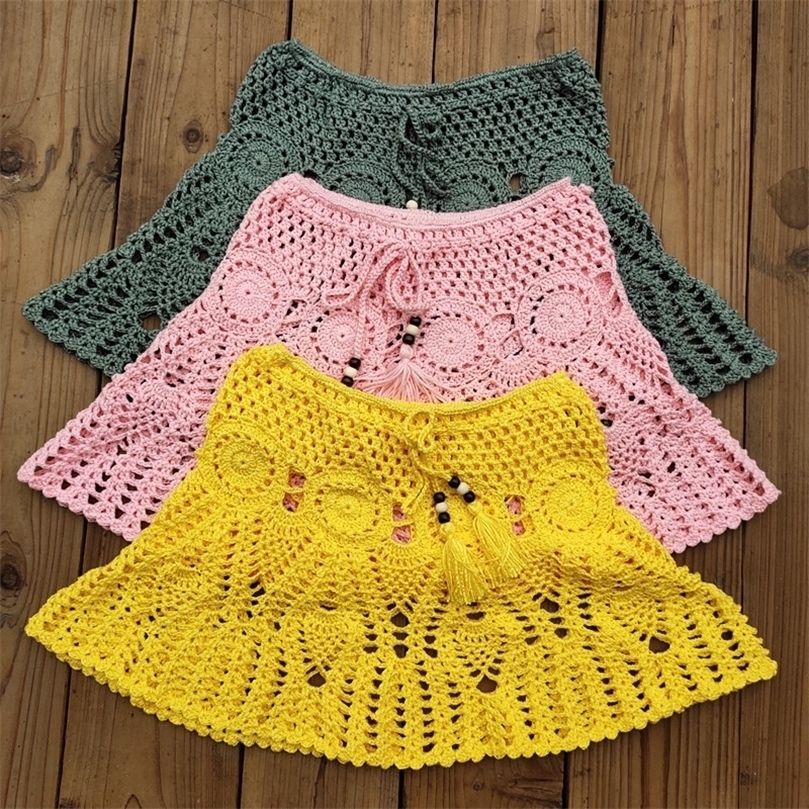 8 Color Hand Crochet Florens Skirt Women Sexy Beach cover up Boho Style elastic waistband