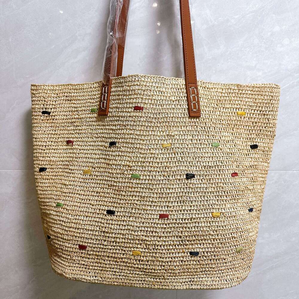 Totebag Shoulder ROSE NOIRE Japanese Style Hand Crocheted Raffia And Genuine Leather Strap Woven Women Embroidered Tote For Seaside Vacations Shoulder