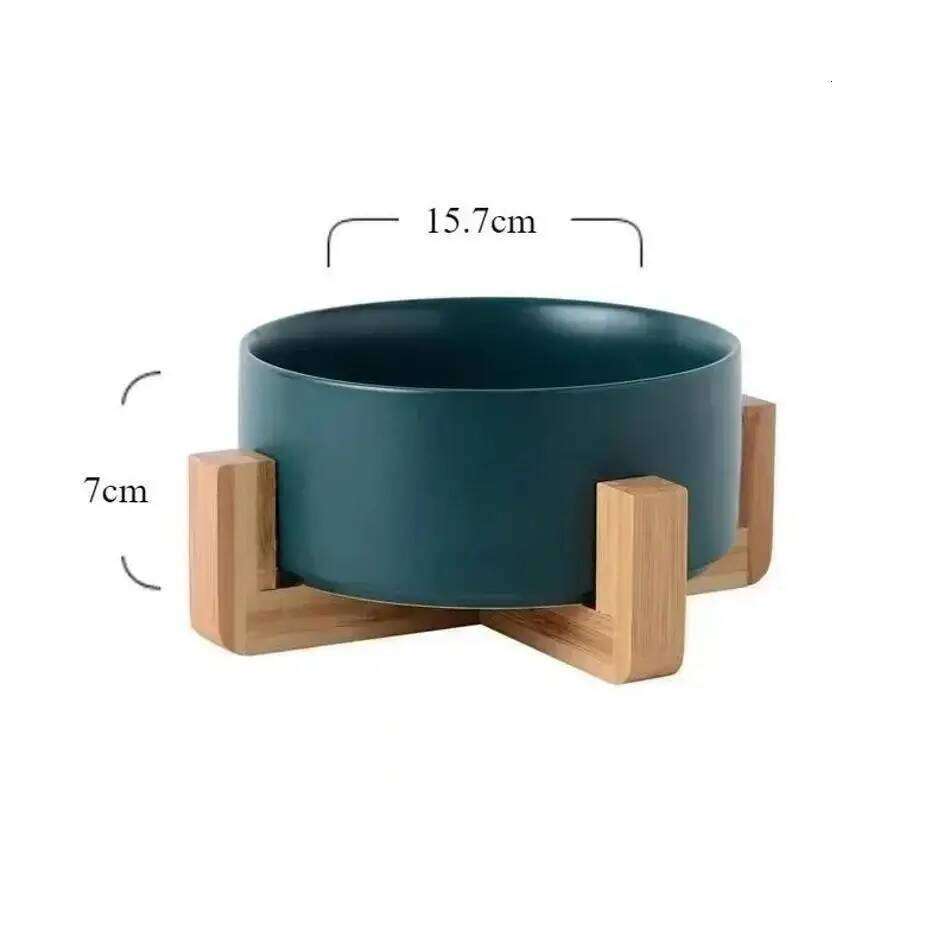 Large Capacity Wooden Rack With Ceramic Bowl Cats Dogs Cat Food And Water Feeder Pet Accessories For Home 26W0330