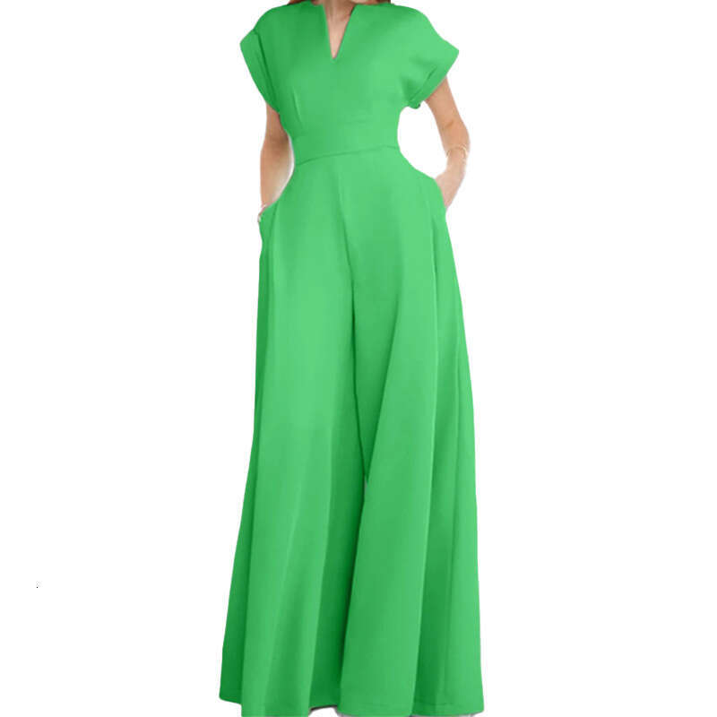 2026 Spring New Collecion: Cross-Border European American Foreign Trade Women's Clohing - Fashionable and Elegan V-Neck Solid Color Slim-Fi Wide-