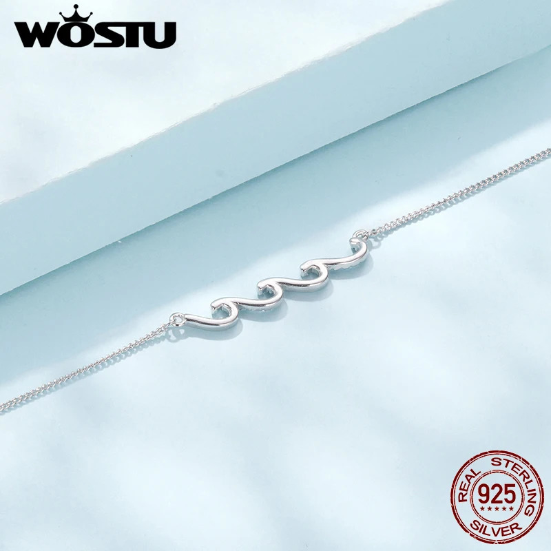 WOSTU 925 Sterling Silver Ocean Blue Wave Charm Anklet For Wave Ziron Foot Chain Links Girl Daugther Beach Jewelry Holiday Gift 260324
