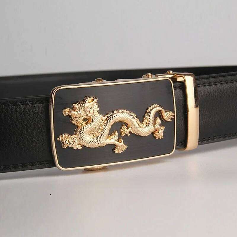Automatic Buckle New Fashion Brand Dragon Leather Belts For Business Men Black Strap Waistband Chunjinqiuli