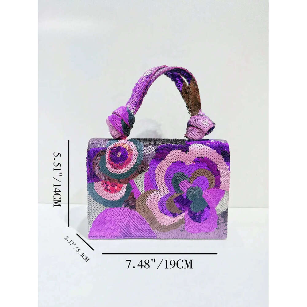 Chinese Embroidery Fashion Sequin Embroidered Floral Design Wedding Women's Clutch With Metal Chain Party Dress Evening Bag