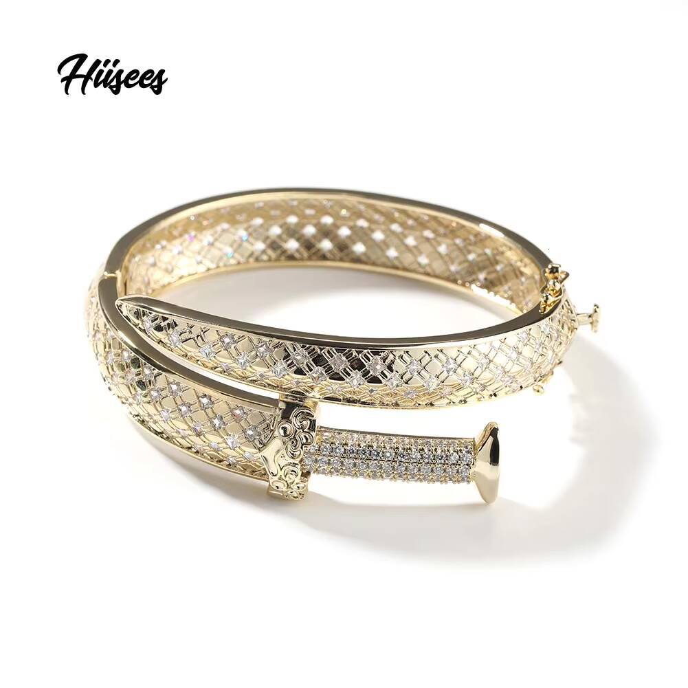 Wholesale Brass Jewelry Sword Mens Bracelet Moissanite Diamond Stone Charms Resizable Bangle Bracelet for Women