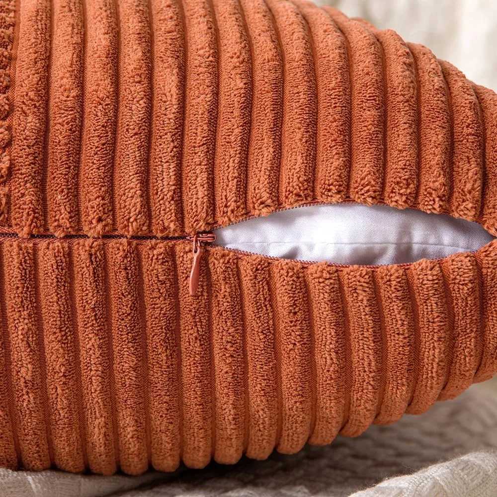 Rust Boho Throw Pillow Cover 18x18 Inch for Couch Bed Sofa Soft Corss Corduroy Patchwork Textured Terracotta Accent Cushion Case H260330 - view 4