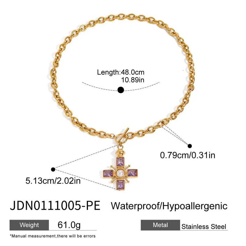 Delicate Colorful Bling Pendant Cubic Zirconia Jewelry Cross Stainless Steel Luxury Necklace High-Grade Fashion Shiny
