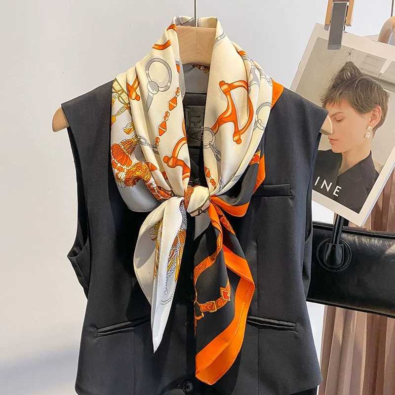 9090cm Women Scarf Silk Feeling Hair Neck Square Brand Office bandanna muffler Waiter Flight Attendants Handkerchief Rings wrap Z260330