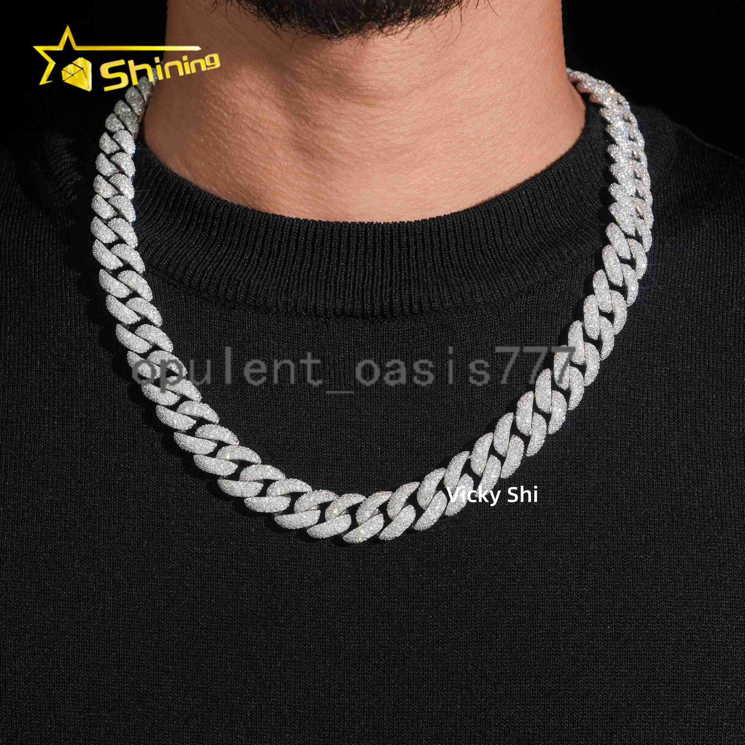 Hot Selling 14mm Mosaic Setting Cuban Link Moissanite Hip Hop Jewelry Custom Iced Out Moissanite Cuban Chain for Men