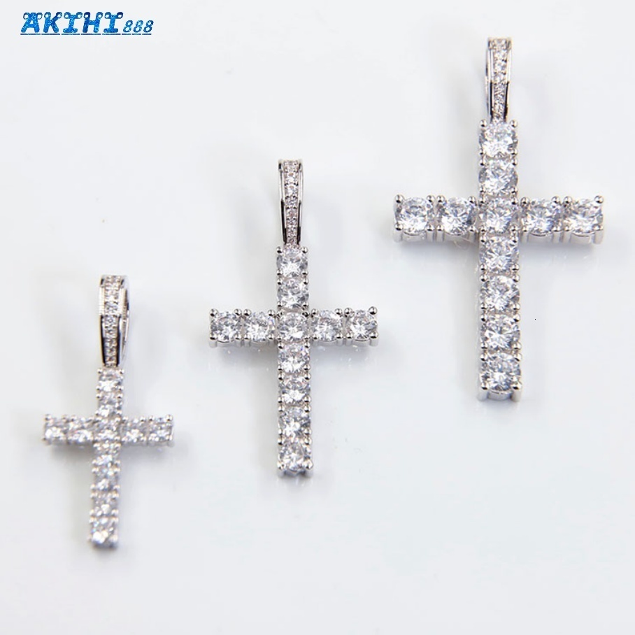 Hot Fashion Cross Pendant 2mm-5mm Width 925 Solid Silver D/VVS Clarity Moissanite Hip Hop Cross Pendant for Necklace