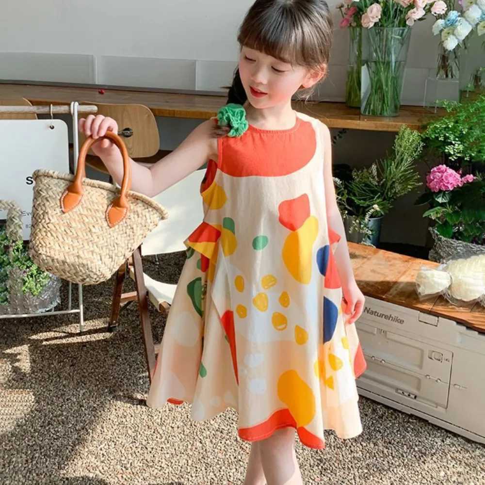 4-13 Year Old Teen Girls Dresses Summer Color Blocked Sleeveless Dress Sweet and Cute Princess Dress Casual Childrens ClothingT260330