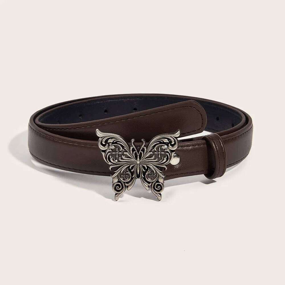 Daily Slim Fit Versatile Women's With Metal Butterfly Buckle Simple And Retro Decoration Fashion Brand Belt Chunjinqiuli