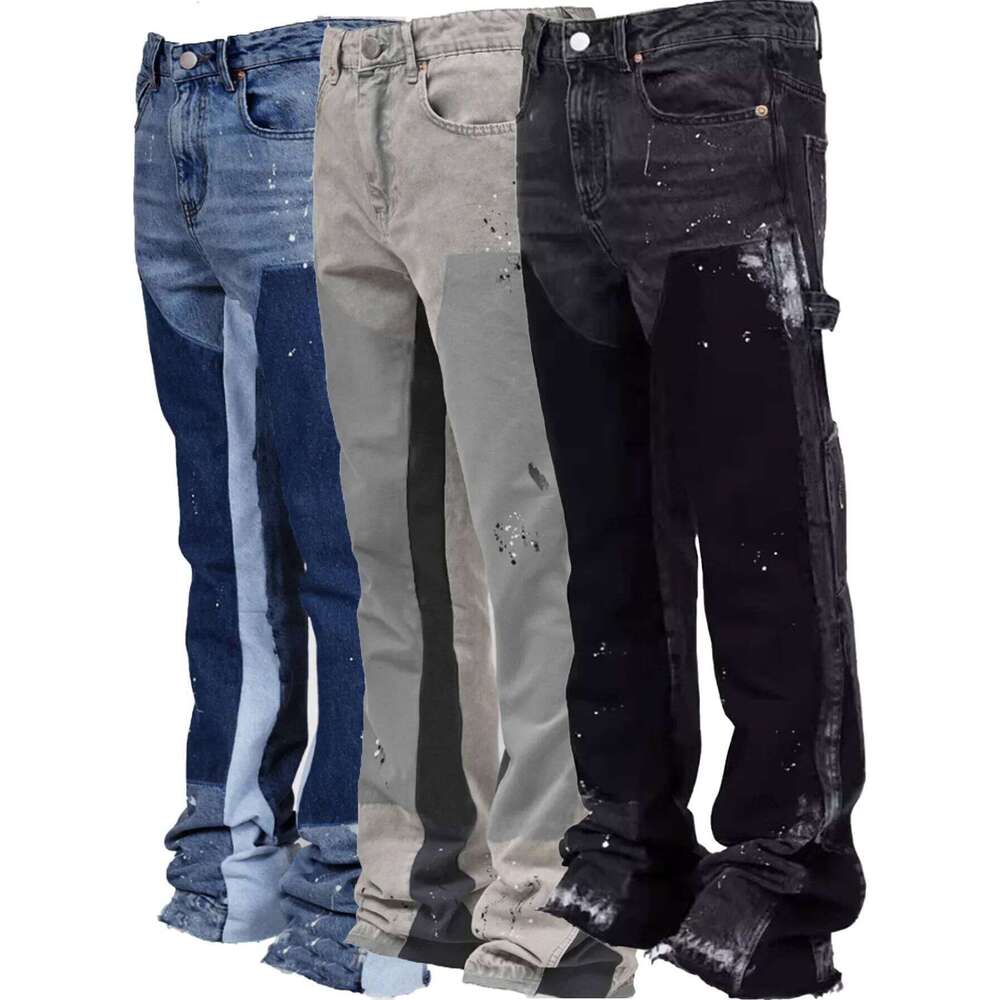 Trendy High Street Brand Men's Jeans Loose Fit Straight Leg Casual Drag Trousers American Style Vintage Micro Flare 26Y0330