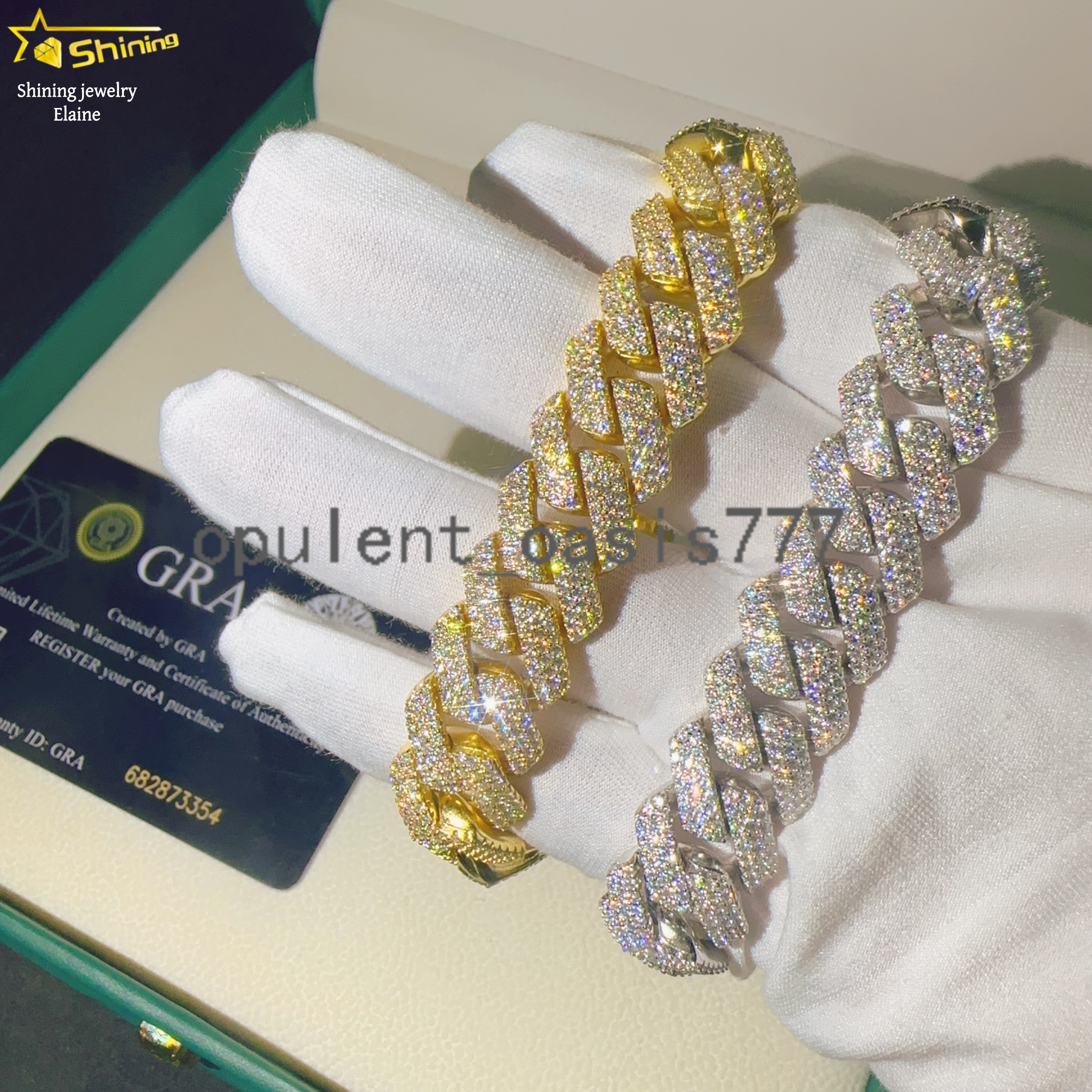 Fashion Jewelry 925 Sterling Silver Cuban 15mm Iced Out VVS Moissanite Hip Hop Fine Jewelry Miami Cuban Link Chain Bracelet