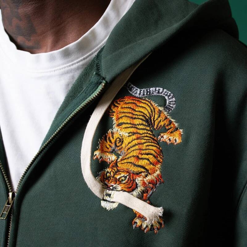 Y2K Retro Hoodie Tiger Jaw Embroidery Double Zippers Sweatshirt Men Harajuku Trendy Casual Streetwear Unisex Oversized Clothing