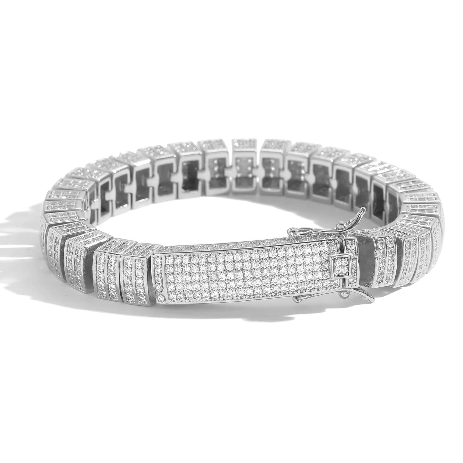 New 10mm Chain Hip Hop Bracelet with Micro Inlaid Moissanite Cuban Chain Personalized Trendy Brand Mens Chain Accessory Gift