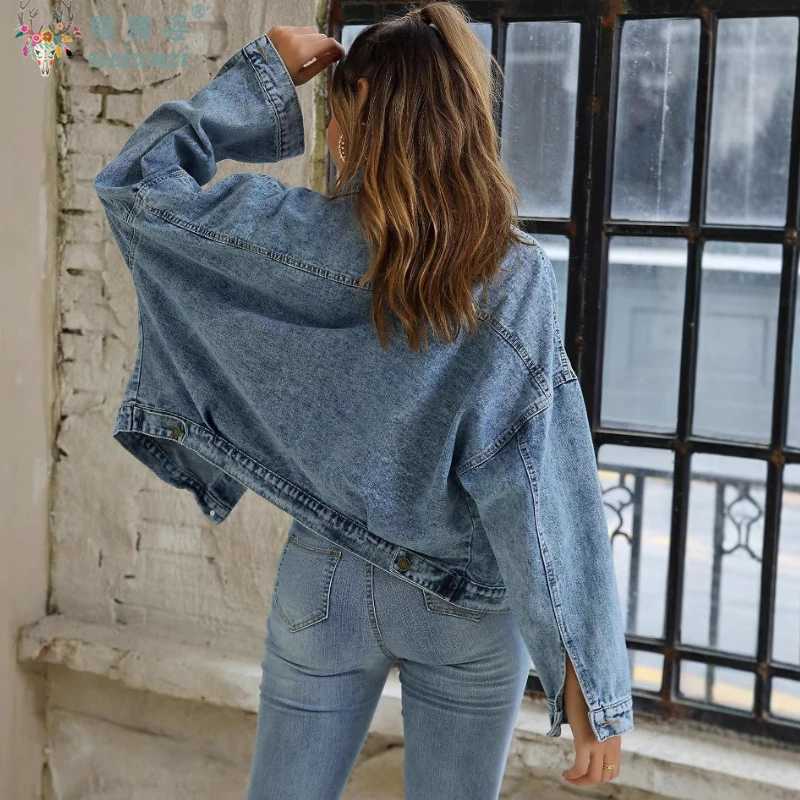 2026 Spring Casual Womens Denim Jacket Outerwear Fashion Pocket LongSleeve Denim Top Y2k Streetwear Versatile Loose Cowboy CoatT260328