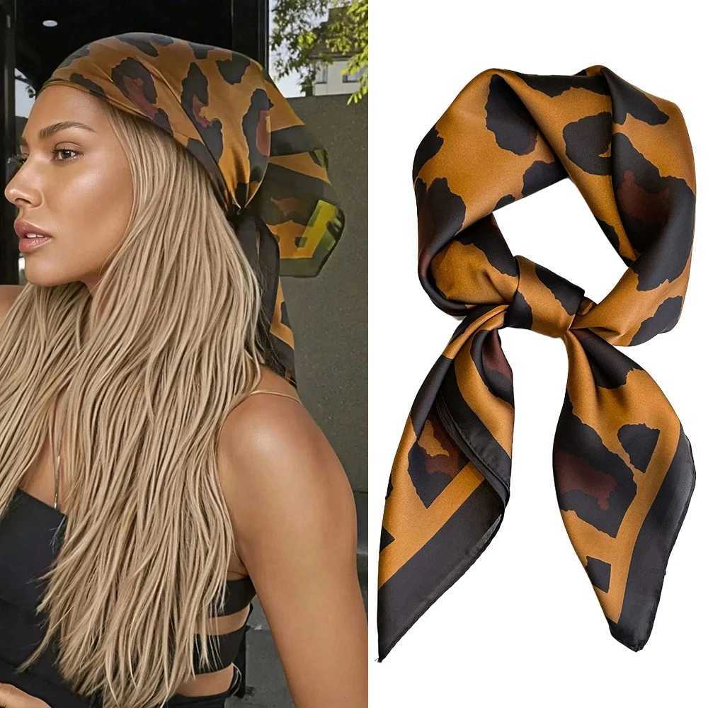 70cm Square Luxury Leopard Print Soft Satin Scarf Ladies band Small Hair Scarves Band Fem Handkerchief Bandana Foard X260328