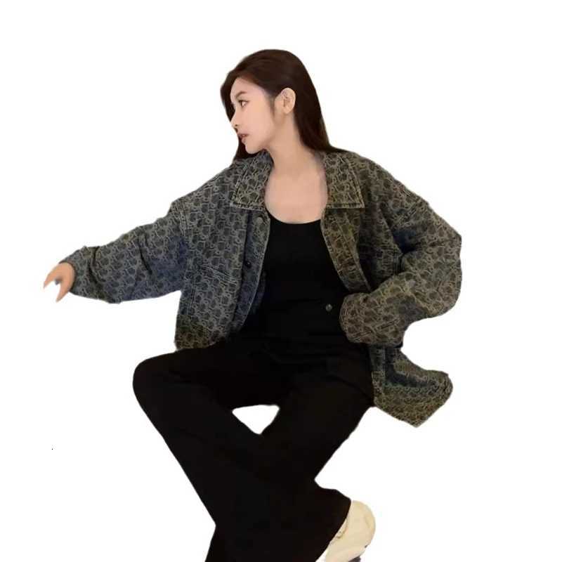 Women Denim Coats Print Single Breasted Coat Casual Turn Down Collar Y2k Streetwear Jackets Splice Jacket 2025 Vintage SpringT260328