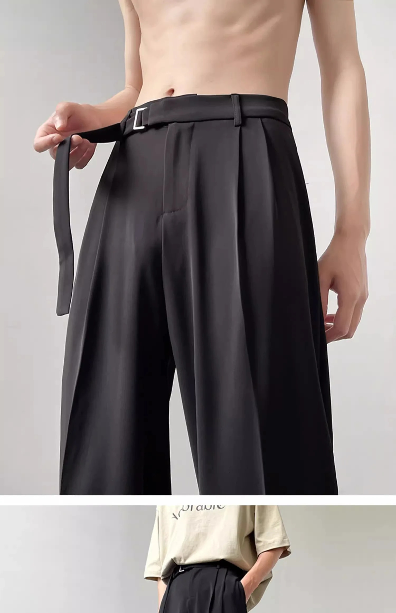 Retro High-end Belt n Straight-down Trousers Mens Trendy Loose Wide-leg Casual Pants Original s Jeans 260327