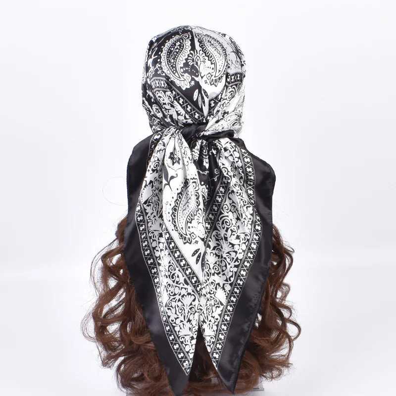 90cm Black and White Color-blocked Cashew Print Scarf for Wen Fashionable Silk Scarf for Temperament Versatile Shawl scarf X260328