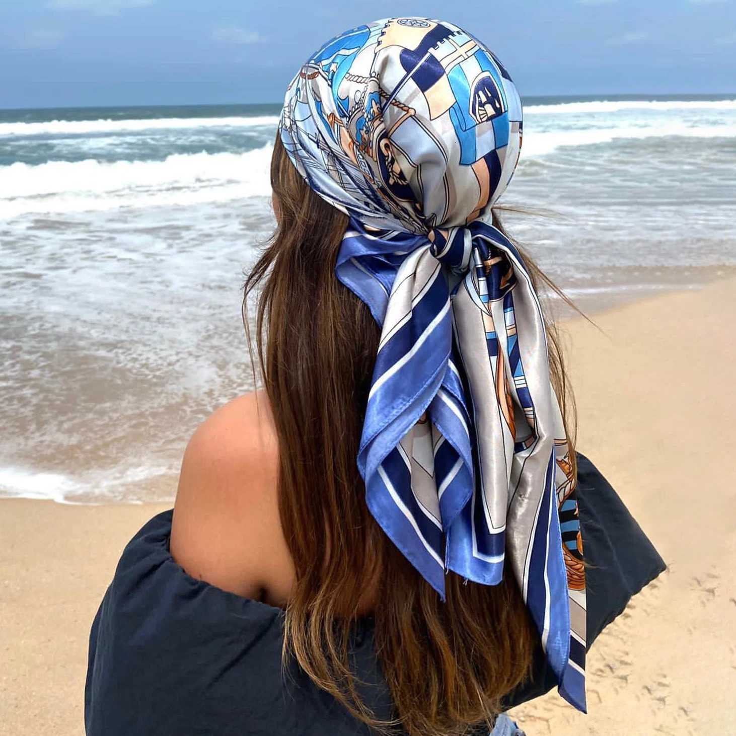 Satin Square Scarf Wen Muslim Hijab Elegant 2025 Print Silk Neckerchief Shawl Wraps band Handle Hair Accessories Bandana X260328