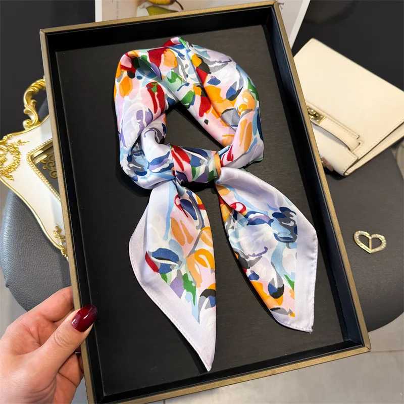 7070cm Design Print Scarf Women Silk Scarves Bandana Hijab Neckerchief Shawl Kerchief Hair Band Foulard Luxury Z260330