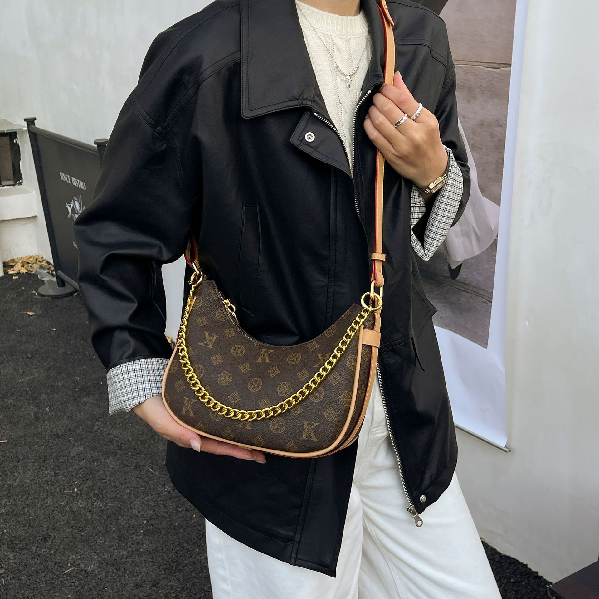 Elegant small handbag for women 2026 new vintage color-blocking underarm crescent bag, fashionable versatile shoulder and crossbody bag