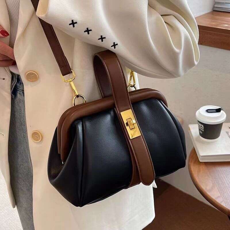 Internet Celebrity Contrast Color Handbag New Trendy High End Fashion Niche Soft Leather Versatile Crossbody Bag Liksusie