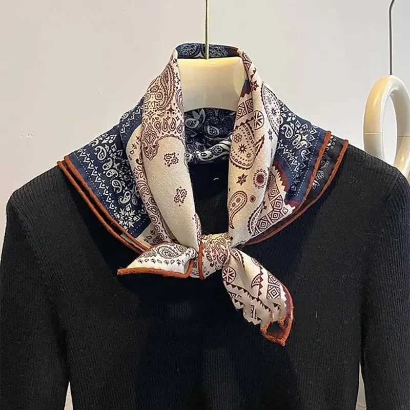 Double-Sided Printed Woolen Silk Scarf for Wen Winter Fashionable Versatile Warmth Conserve Four Grids Cashew Nut Pattern X260328