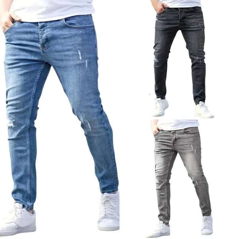 Men's Jeans Stretch Slim Fit Trousers Streetwear Classical Casual Pants Skinny Zipper Denim Designer Clothes Black Blue 26Y0330