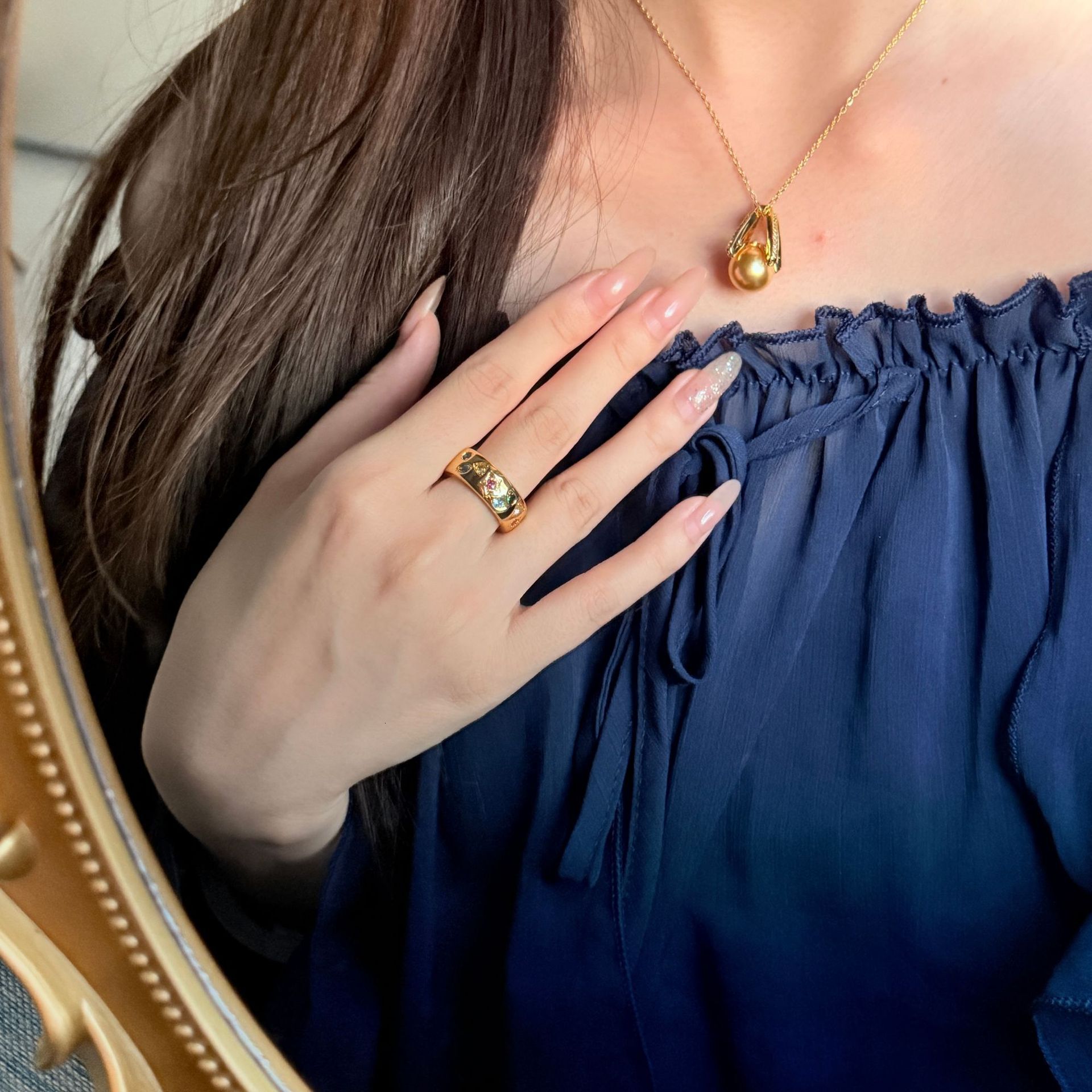 Jewlery Designer For Women European and American Light Luxury Vintage Design Half-Eternity Double-Row Diamond Ring, Versatile, High-End & Exquisite Fi