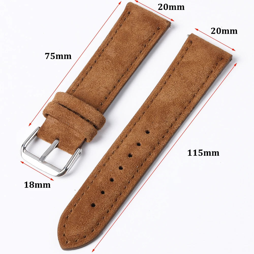 18mm 19mm 20mm 22mm Vintage Suede Cowhide Watch Strap Handmade Band Gray Brown Green Quick Release Bracelet for Men Women 260318