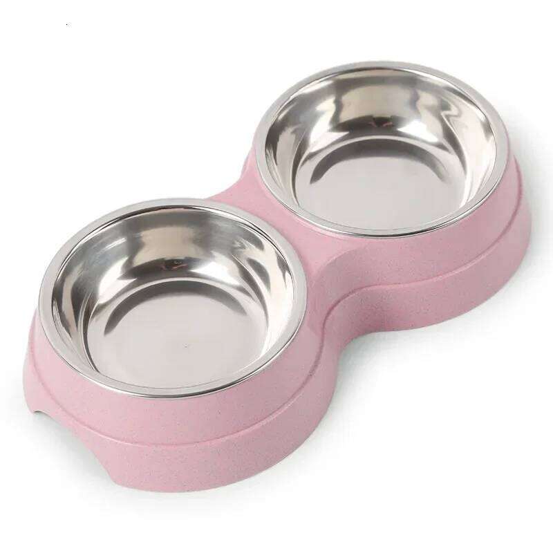 Double Bowls Food Water Stainless Steel Pet Drinking Dish Feeder Cat Puppy Feeding Supplies Small Dog Accessories 26W0330