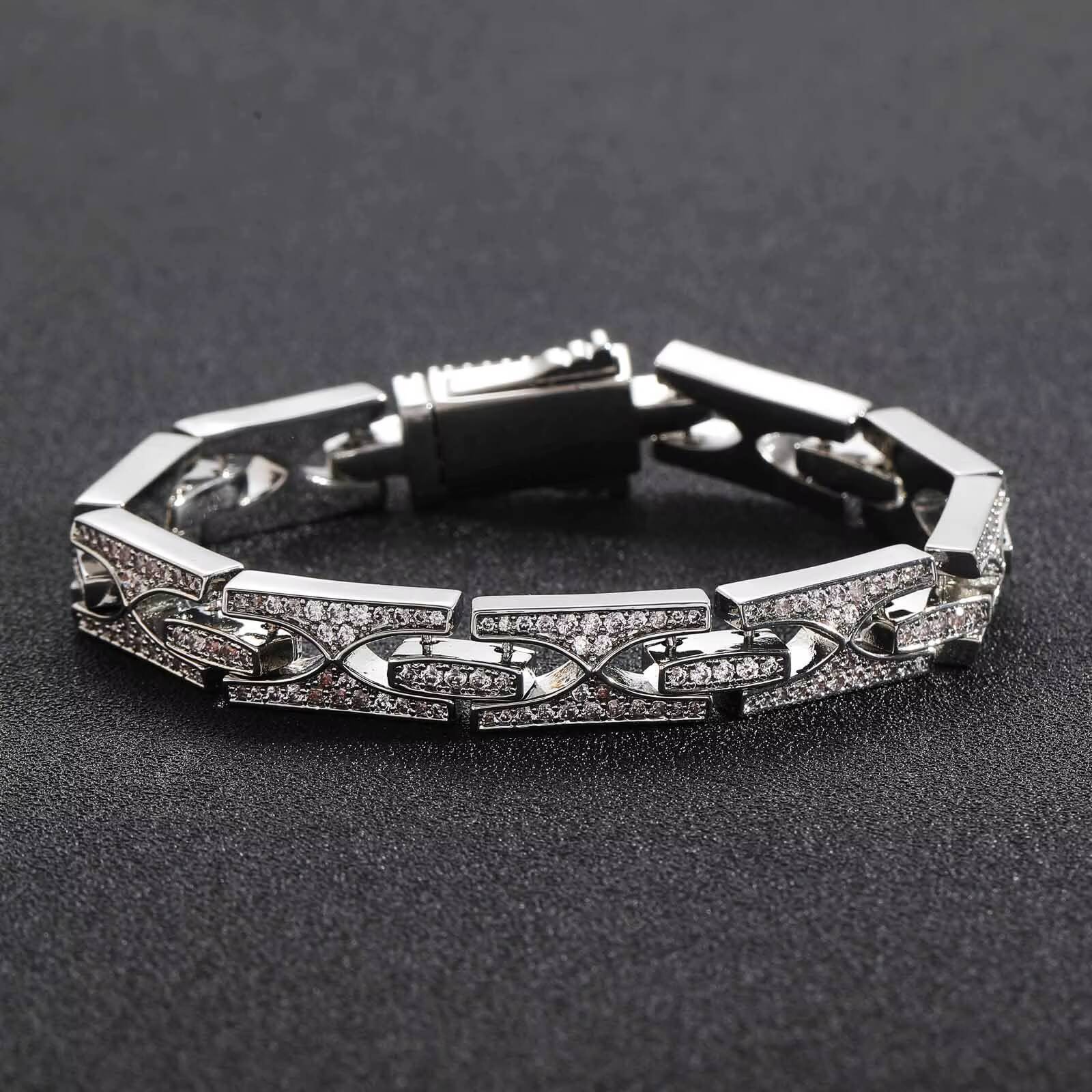Cross-Border European Hip Hop Bracelet H-Type 10mm Width Spring Fastener Design Cuban Link Chain Unique Hipster Accessories