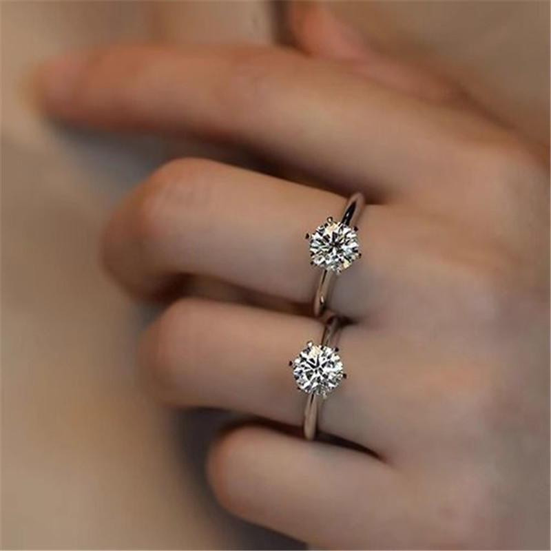 Solitaire 925 Sterling Silver Classical Six Prong Jewelry Round Cut Lab Moissanite Diamond Handmade Party Eternity Women Wedding Bridal Ring For Her L